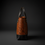 TLF two-tone leather tote in Cognac and Black, back view | The Leather Factory