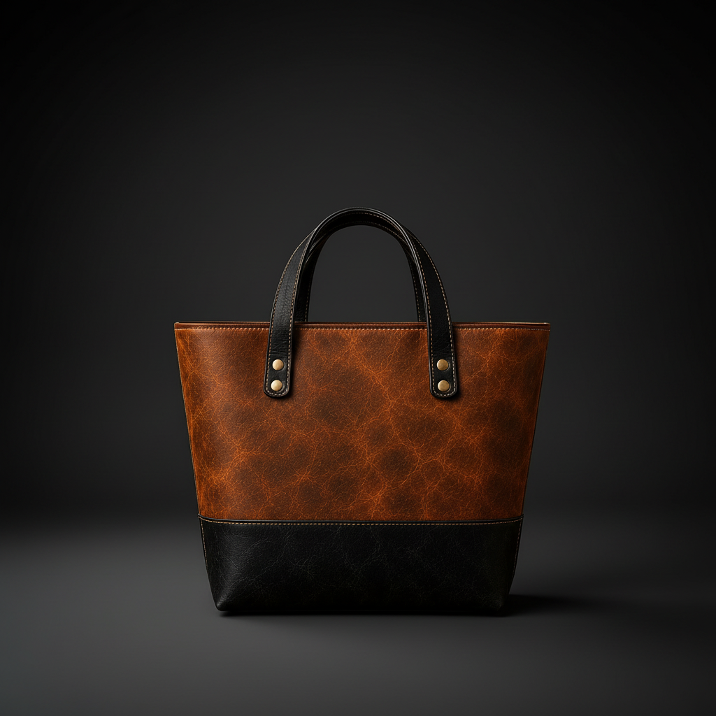TLF two-tone leather tote in Cognac and Black, front view | The Leather Factory