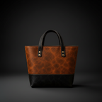 TLF two-tone leather tote in Cognac and Black, front view | The Leather Factory