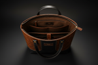 TLF two-tone leather tote in Cognac and Black, interior view | The Leather Factory