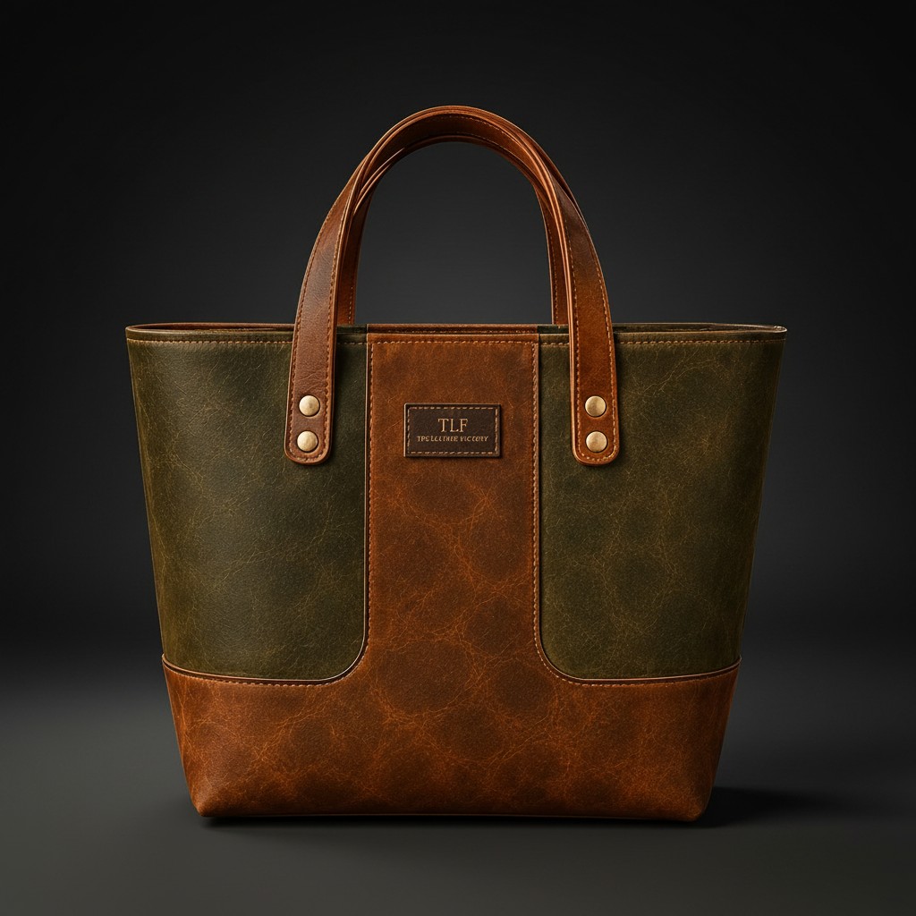 TLF two-tone leather tote in Cognac and Black, side view | The Leather Factory