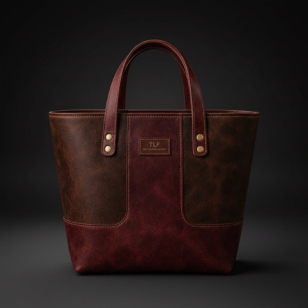 TLF two-tone leather tote in Olive Green and Dark Brown | The Leather Factory