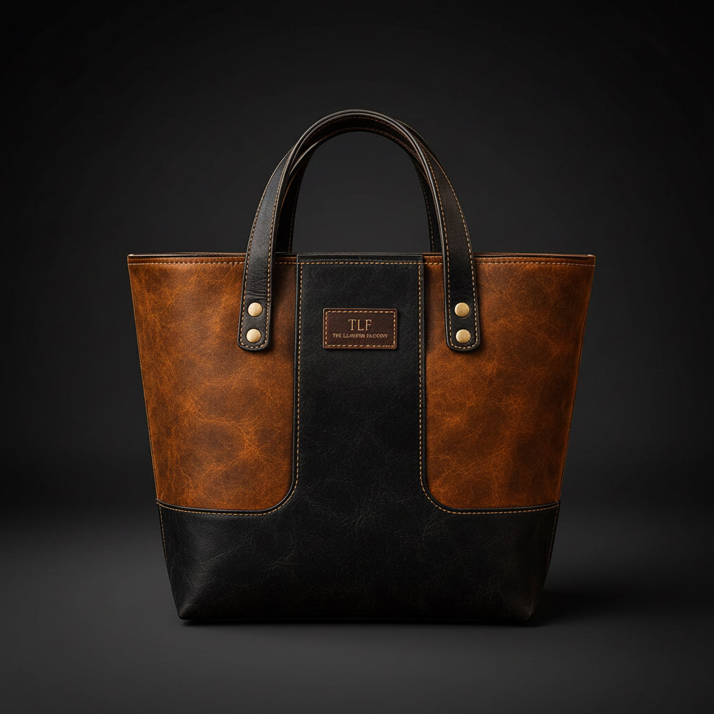 TLF two-tone leather tote in Olive Green and Cognac | The Leather Factory