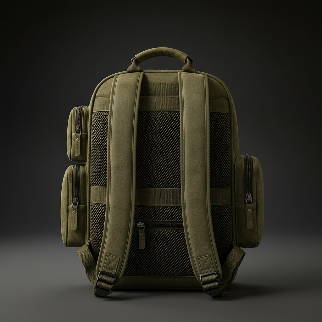 Olive green leather backpack back view | The Leather Factory