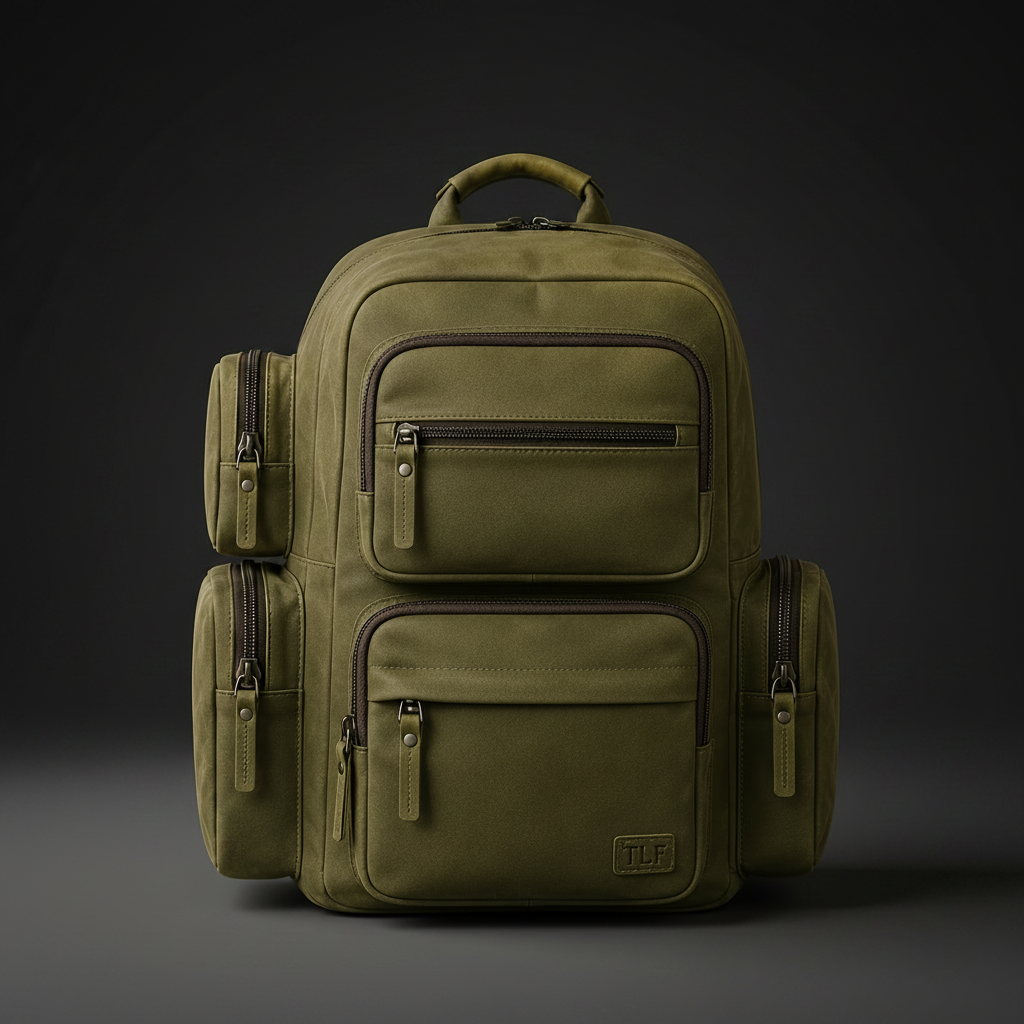 Olive green leather backpack front view | The Leather Factory