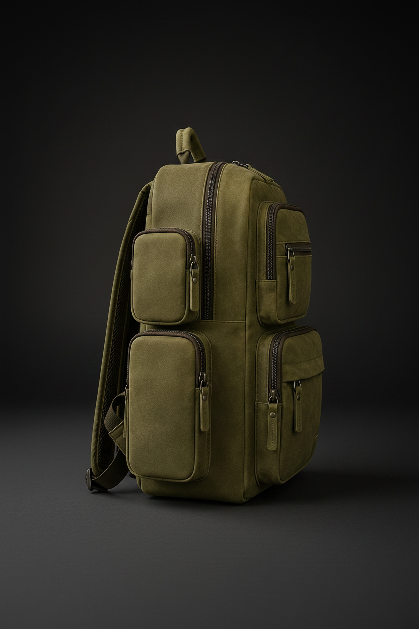 Olive green leather backpack side view | The Leather Factory