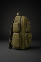 Olive green leather backpack side view | The Leather Factory
