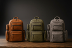 Leather backpack in Tan Olive Green and Grey | The Leather Factory