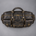 Midnight blue vintage leather laptop briefcase front view with multiple pockets